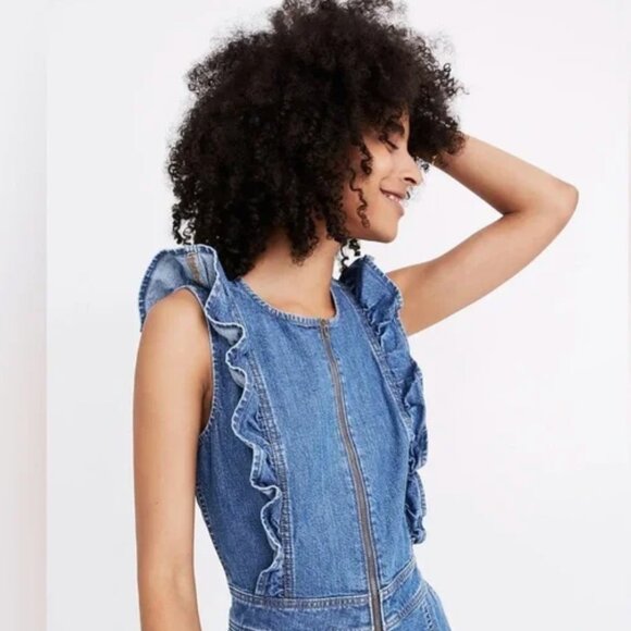 Madewell Denim Ruffle-Sleeve Zip-Front Jumpsuit - Picture 7 of 7